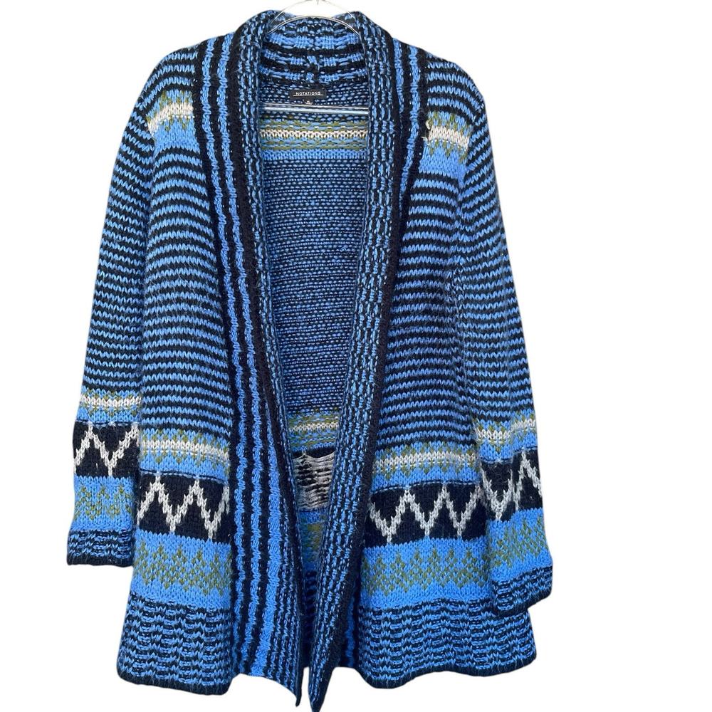 Y2K Notations Womens Cardigan‎ Sweater Extra Large XL Open Front Striped Western